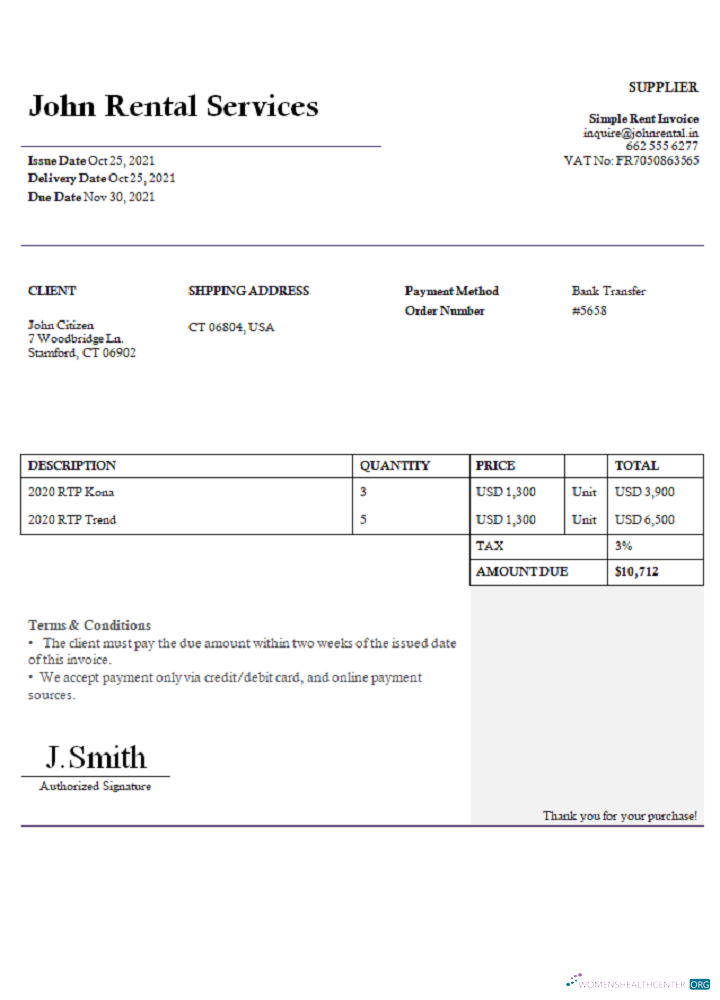 Download USA John Rental Services invoice Photoshop template